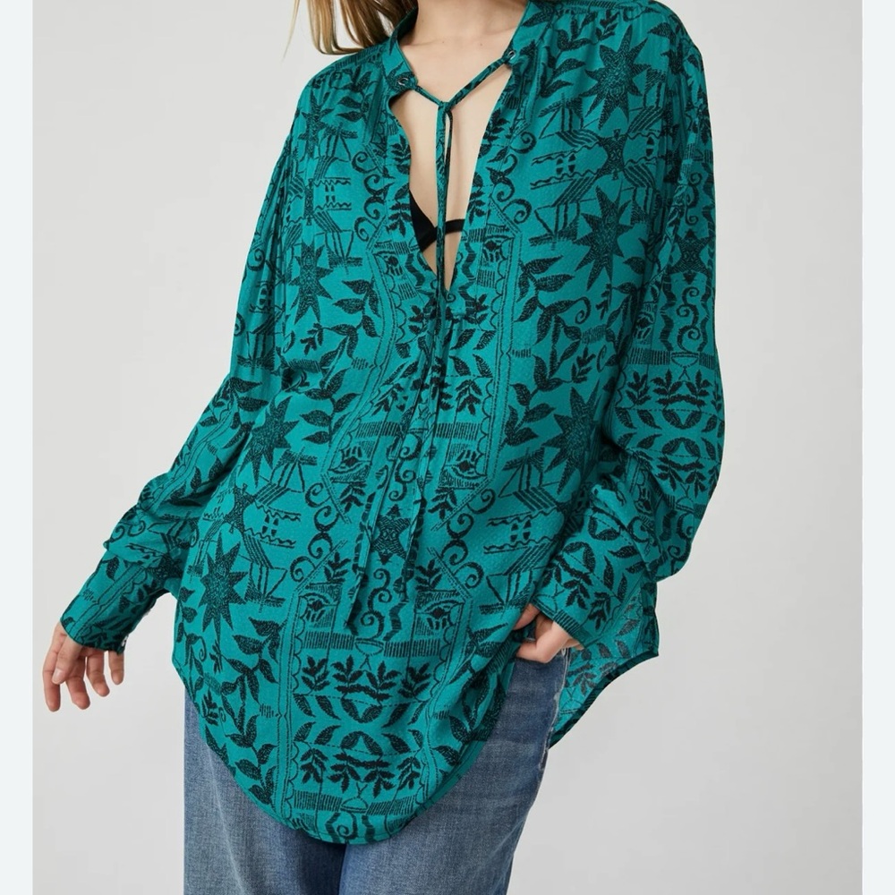 Free People size medium tunic, teal and black